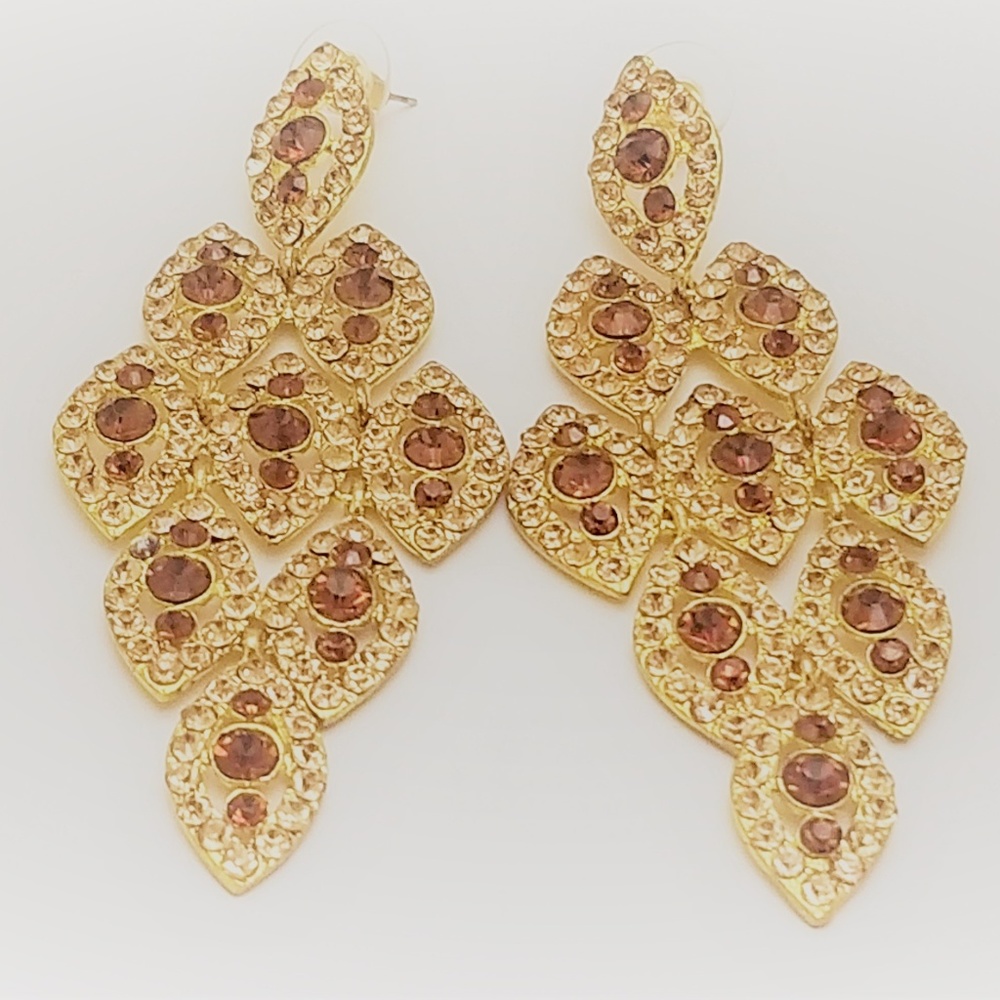 Gold drop earrings with golden swarovski crystals